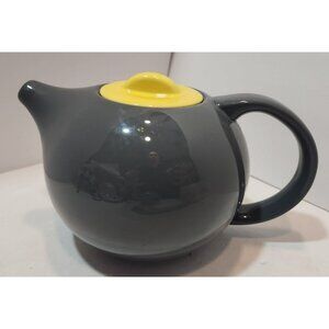 Vintage Art Deco Ceramic Classic Coffee And Tea Grey Teapot With Yellow Lid